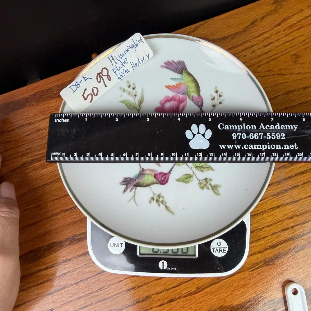 Vintage Royal Halsey Plate Hummingbird Floral Porcelain White 7.75in Collector